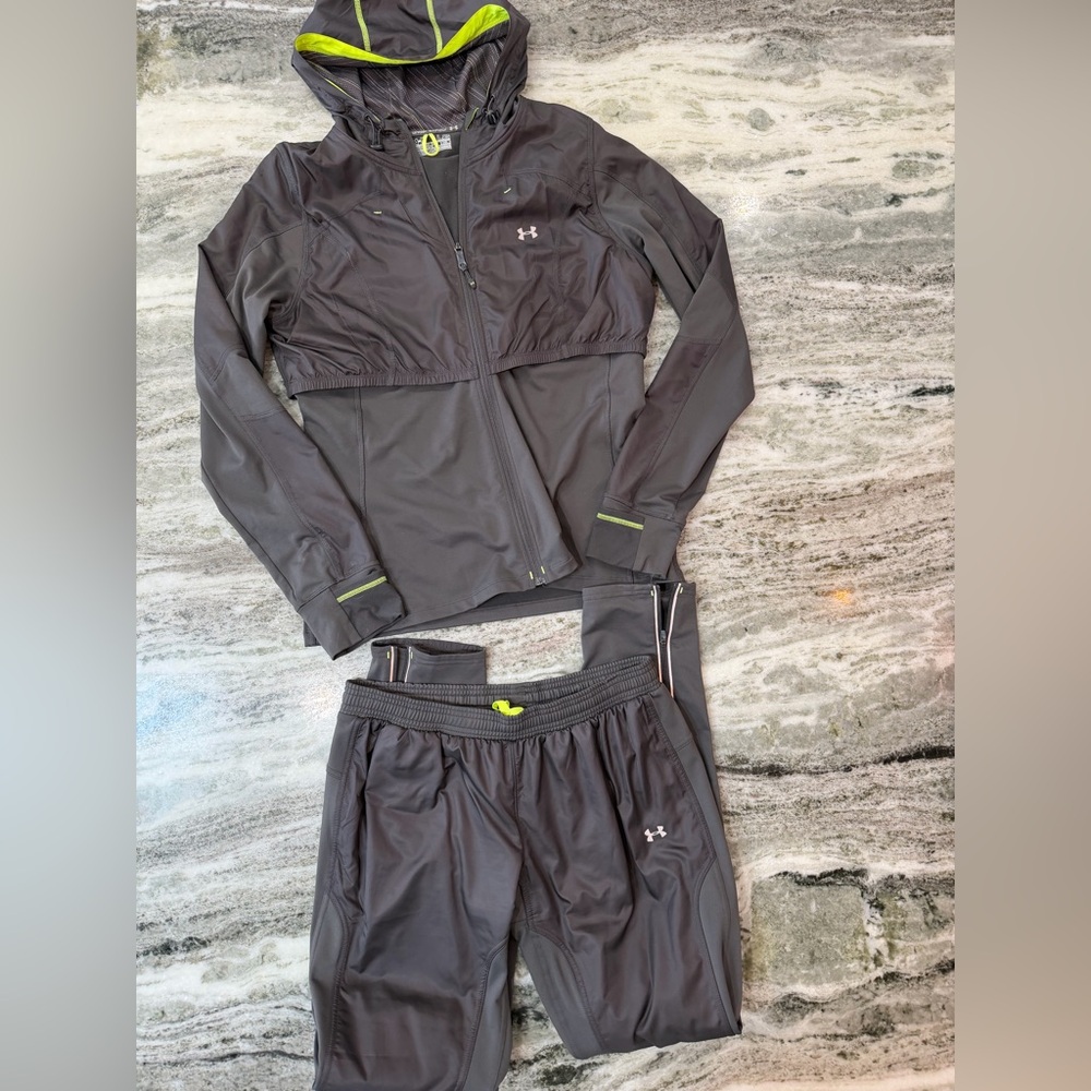 Under Armour Women's Charcoal Gray Track Jacket & Joggers with Lime Trim